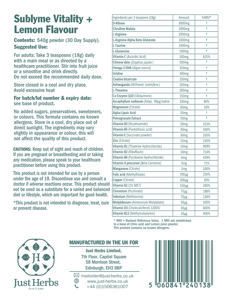 
                  
                    Load image into Gallery viewer, Sublyme Vitality+ Powder Lemon Flavour
                  
                